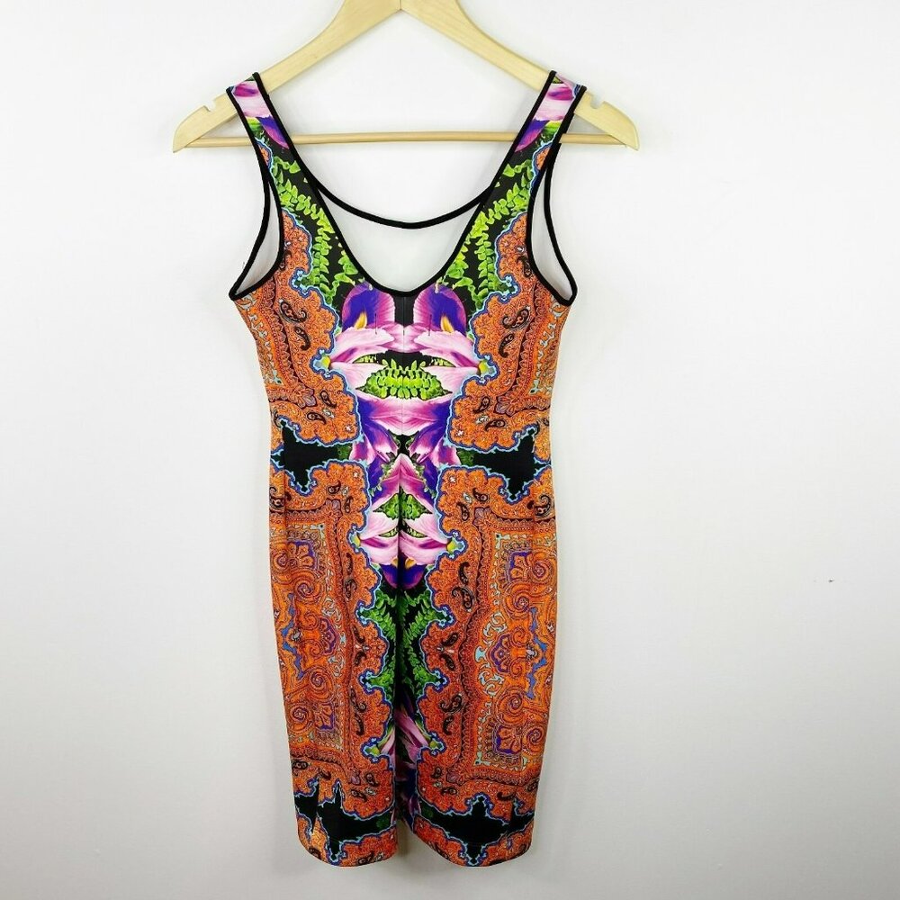 Clover Canyon Dress Orchid Trip Size Small Orange Neoprene Scuba Bodycon Sheath - Picture 6 of 7